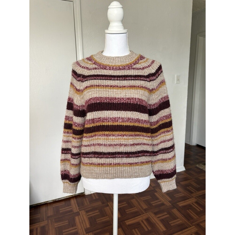Old Navy Women's Beige, Burgundy & Yellow Mock Neck Pullover Sweater Size Small